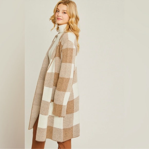 Sweaters - Harper plaid cardigan in beige NWT